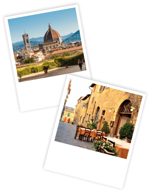 Photos polaroid de Florence : le Duomo et une terrasse de restaurant