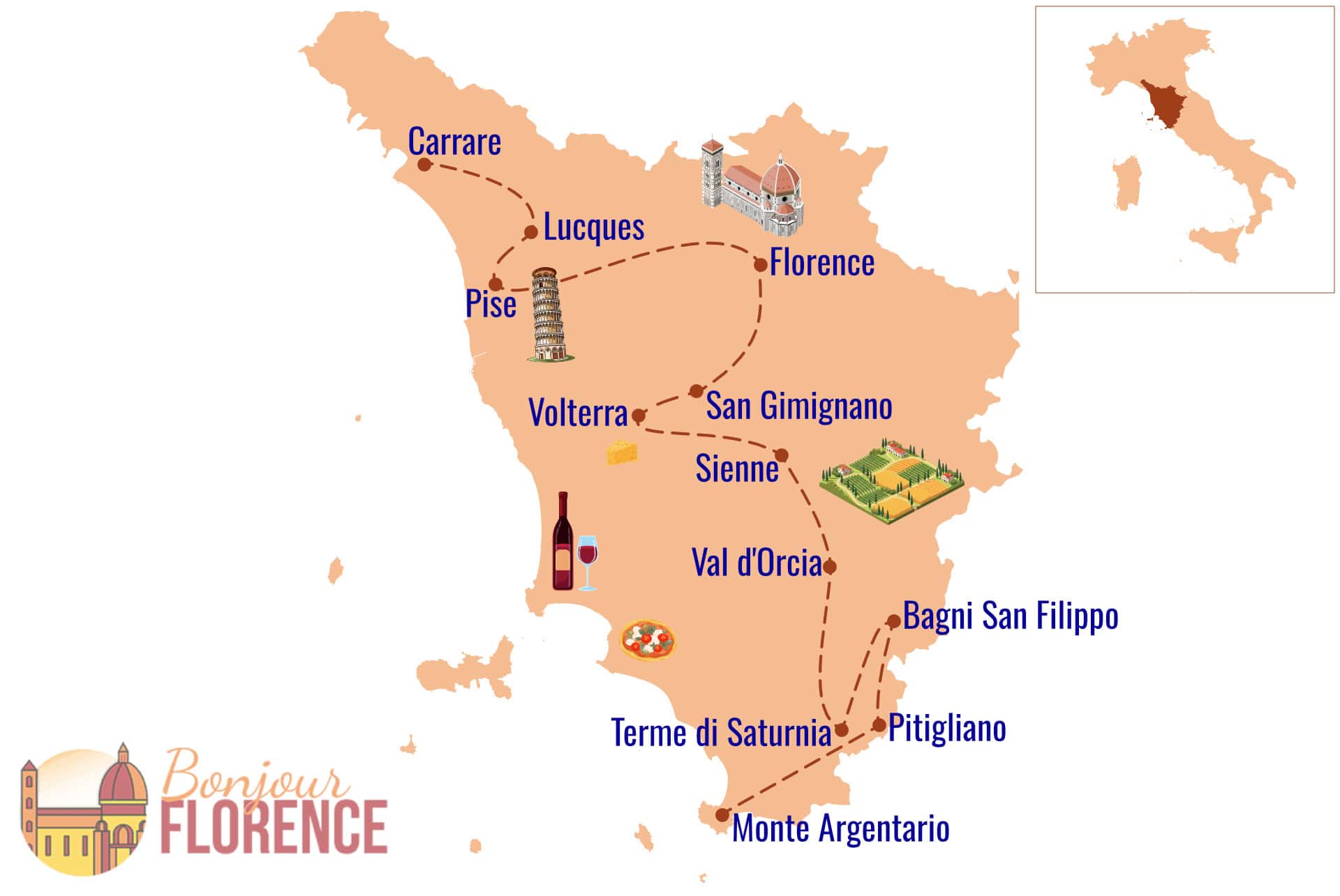 map road trip toscane